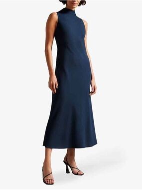 Ted Baker London Navy Sleeveless Mock-Neck Sleeveless Midi Dress